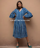 Block Printed Indigo Cotton Dress