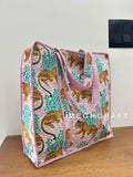 Leopard Cotton Quilted Tote Bag Pink