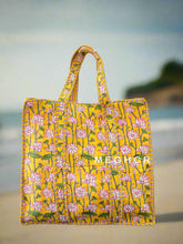 Lotus Print Cotton Quilted Tote Bag