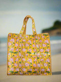 Lotus Print Cotton Quilted Tote Bag