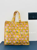 Lotus Print Cotton Quilted Tote Bag