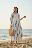 Hand Blocked Long White Kurti