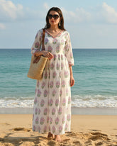 White Block Printed Flared Kurti