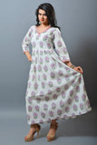 White Block Printed Flared Kurti
