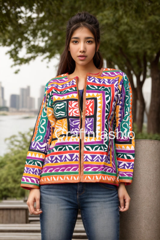 Bohemian Applique Work Bomber jacket