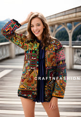 Chaqueta con patchwork y bordado Kutch