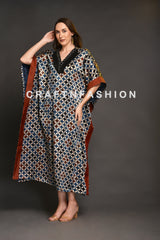 Ajrakh Silk Kaftan Maxi Dress