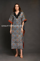 Ajrakh Silk Kaftan Maxi Dress