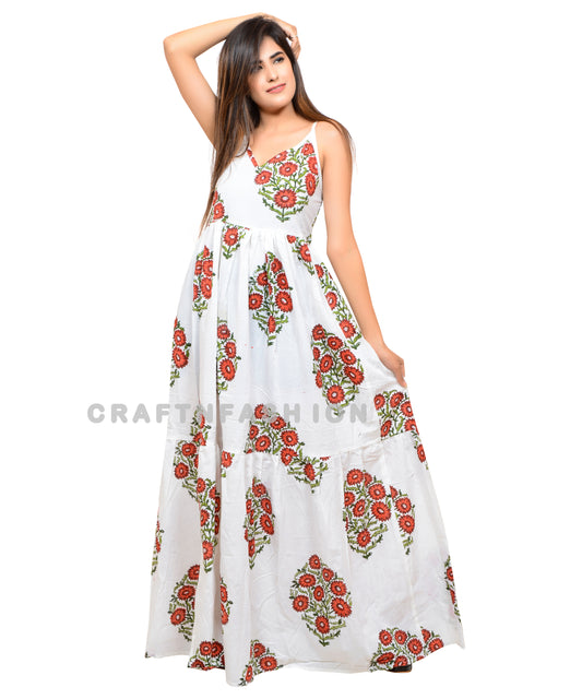 Block Printed Cotton Maxi Dress