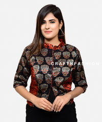 Designer Ajrakh Print Gaji Silk Blouse