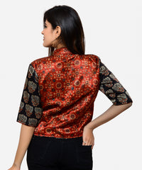 Designer Ajrakh Print Gaji Silk Blouse