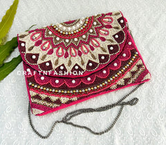 Pink Jute Boho clutch Bag