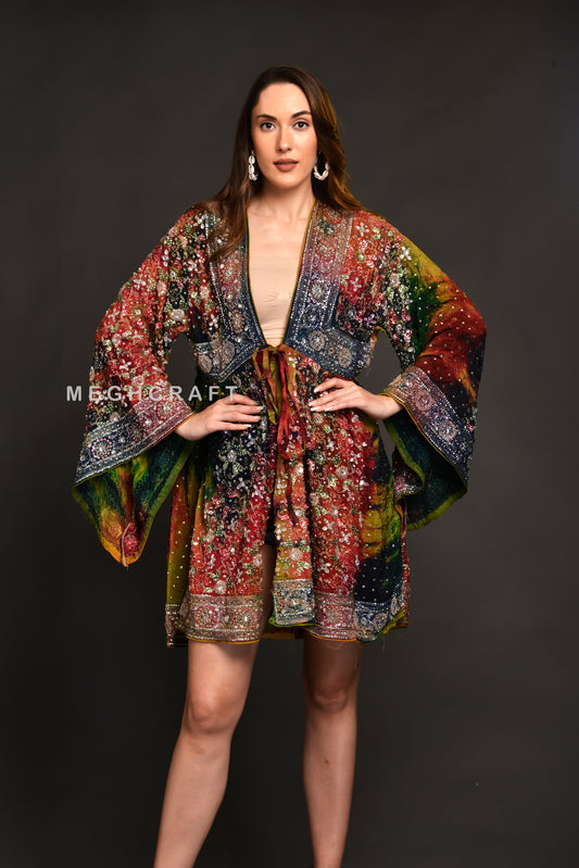 Boho Tie Dye Beaded Shrug Jacket