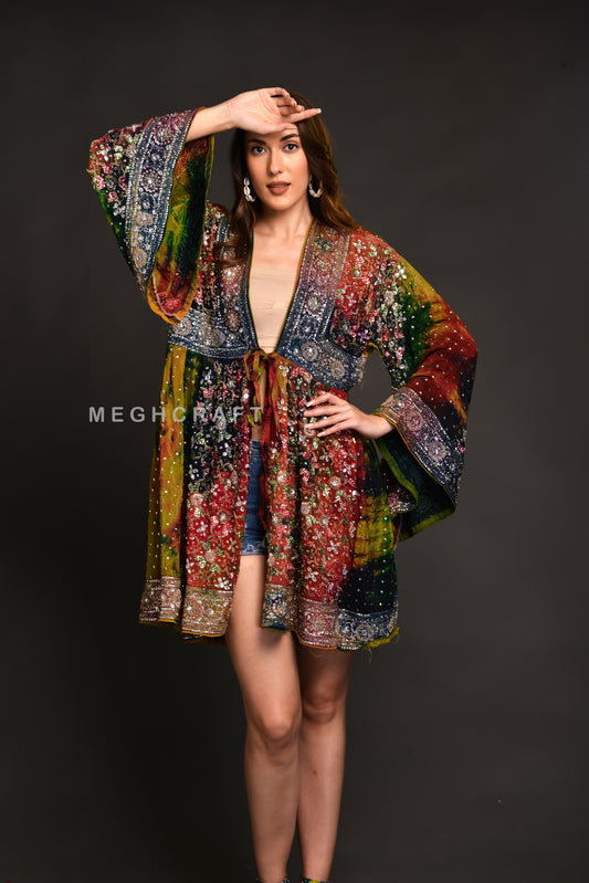 Boho Tie Dye Beaded Shrug Jacket