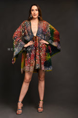 Boho Tie Dye Beaded Shrug Jacket