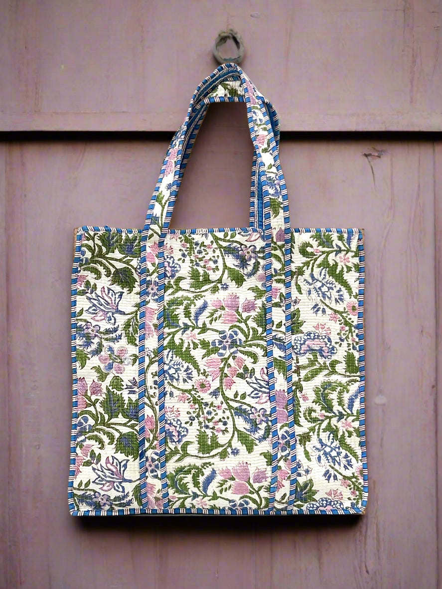 Block Printed Cotton Quilted Bag