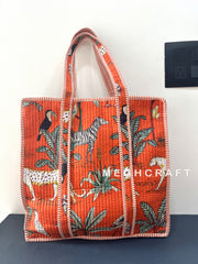 Animal Print Cotton Quilted Tote Bag