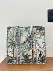 Forest Themed Cotton Quilted Tote Bag