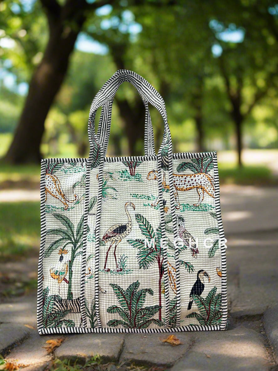 Forest Themed Cotton Quilted Tote Bag