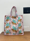 Leopard Cotton Quilted Tote Bag Pink