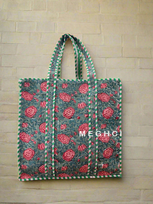 Block Printed Cotton Quilted Tote Bag