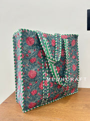 Block Printed Cotton Quilted Tote Bag