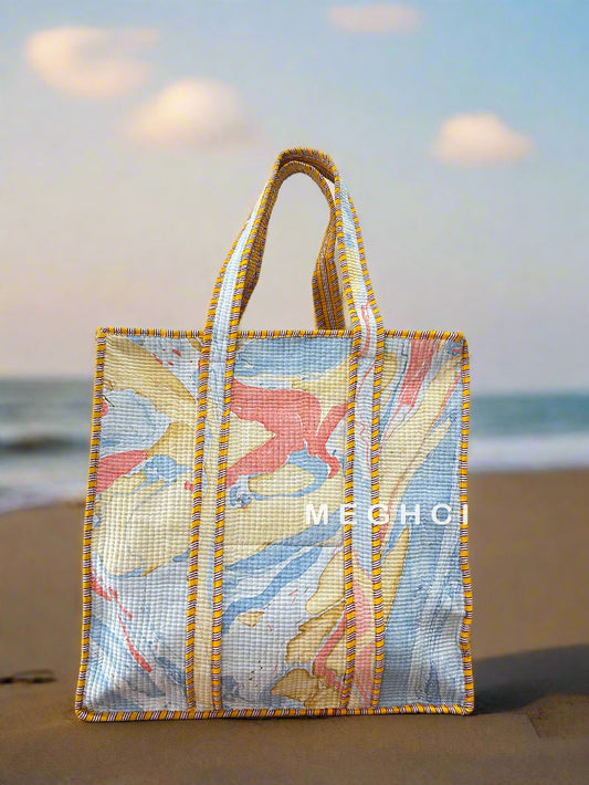 Marble Print Cotton Quilted Tote Bag
