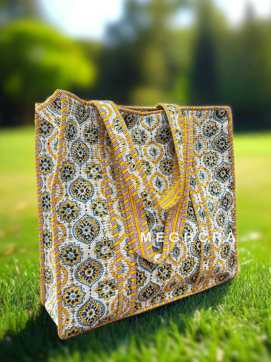 Ajrakh Cotton Quilted Tote Bag