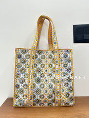 Ajrakh Cotton Quilted Tote Bag