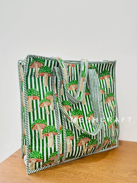 Natural Cotton Quilted Tote Bag