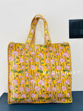 Lotus Print Cotton Quilted Tote Bag