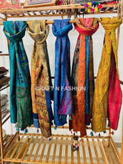 Silk Kantha Stoles with Tassels