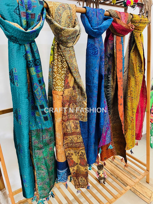 Silk Kantha Stoles with Tassels