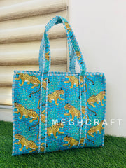 Leopard Cotton Quilted Tote Bag
