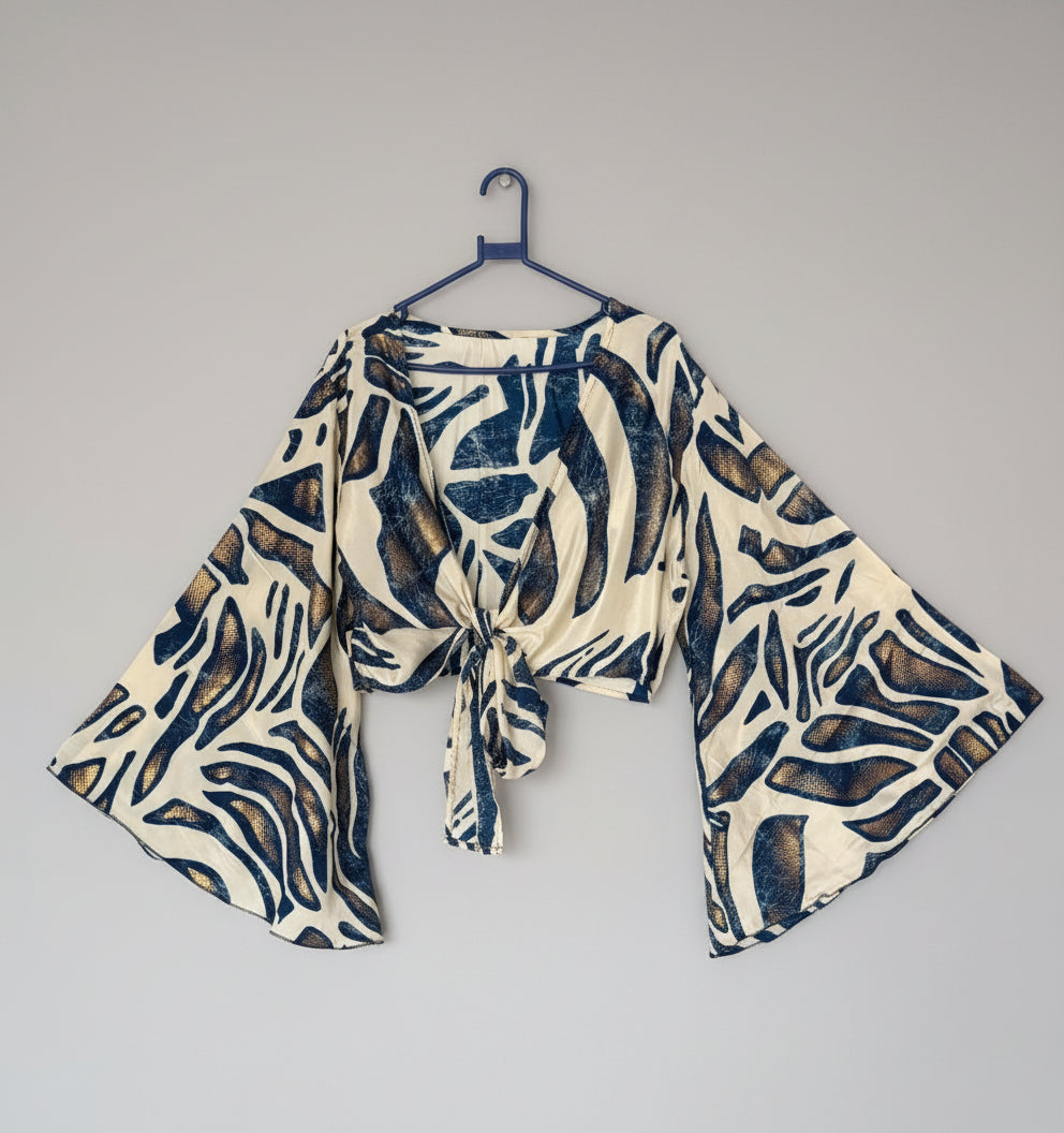 Stylish Silk Bell-Sleeve Tie Top Women