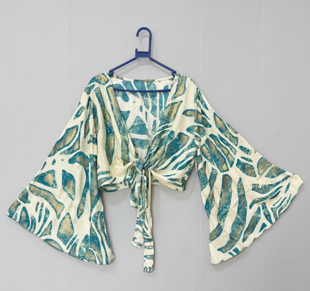 Stylish Silk Bell-Sleeve Tie Top Women