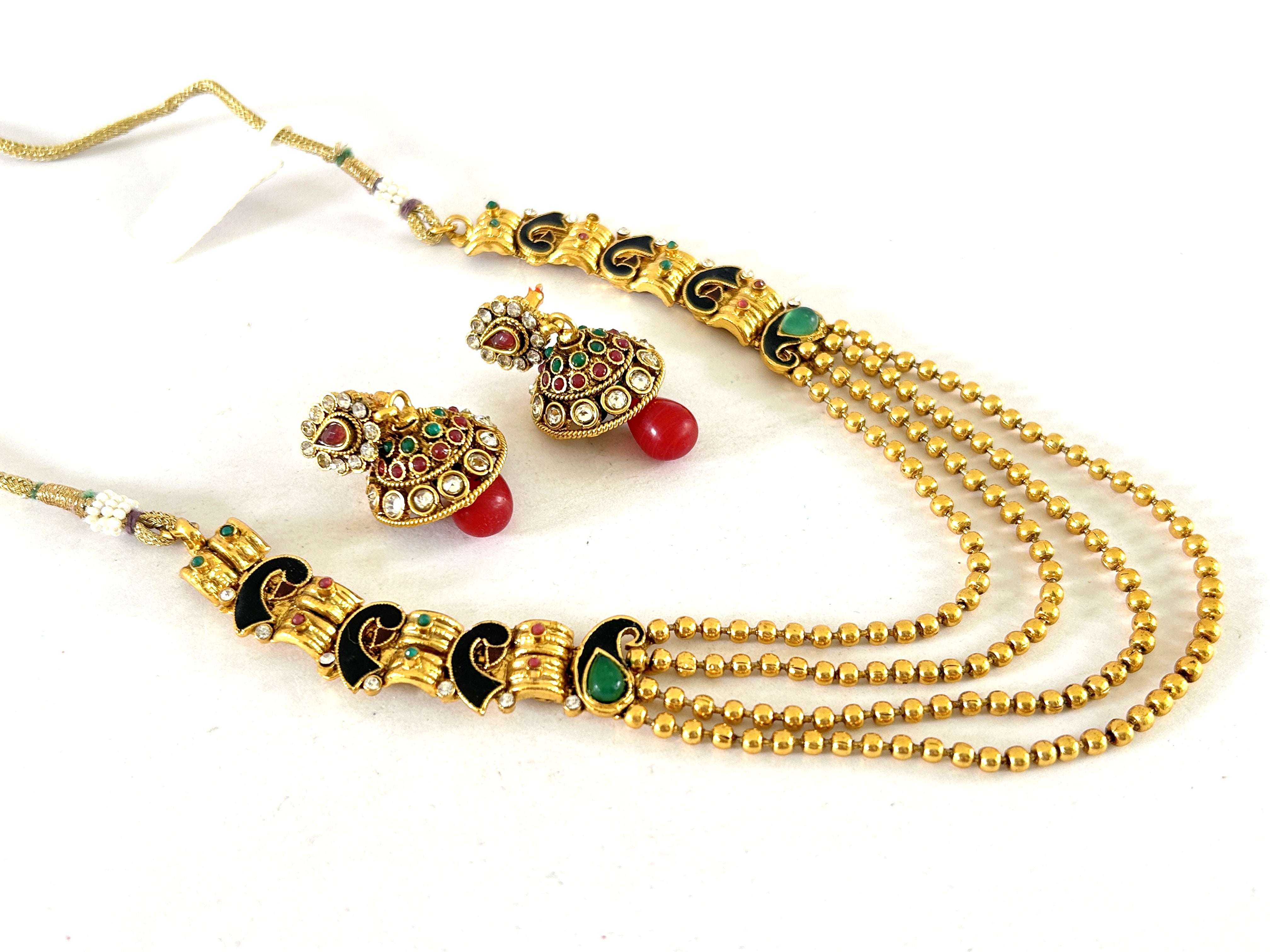 Paisley Gold Long Necklace Set