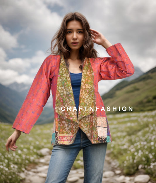 Cardigan à haussement d'épaules Kantha pour femme