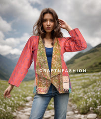 Cardigan à haussement d'épaules Kantha pour femme