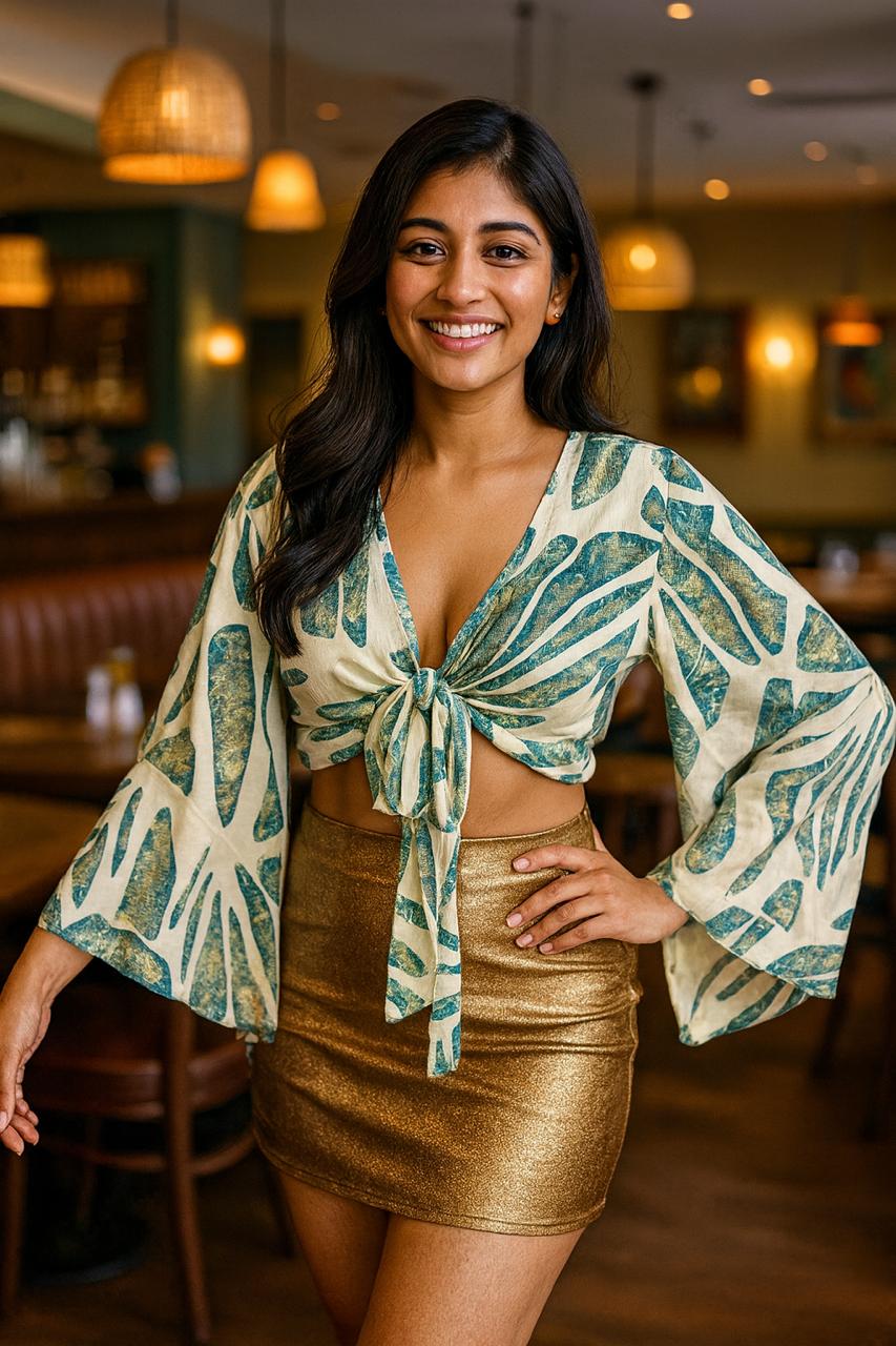 Stylish Silk Bell-Sleeve Tie Top Women