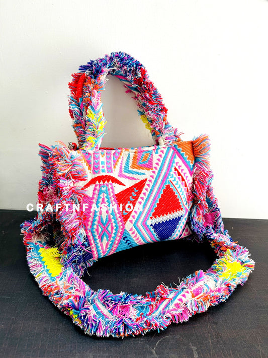 Boho Jacquard Fur Handbag