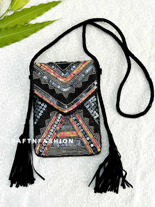 Beaded Jute Phone Pouch Clutch