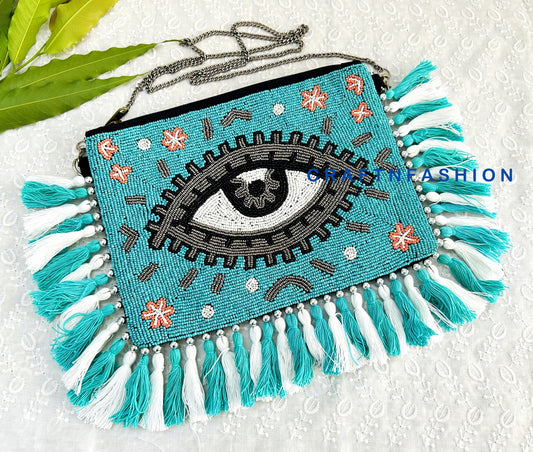 Handcrafted Evil Eye Jute Clutch