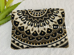 Black Beaded Boho Jute Purse