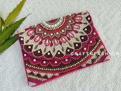 Pink Jute Boho clutch Bag