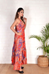 Vestido sari de seda vintage con efecto tie-dye