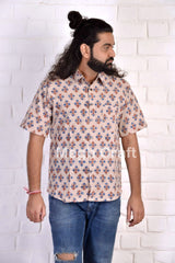 Camisa de hombre de algodón con estampado de bloques de mano