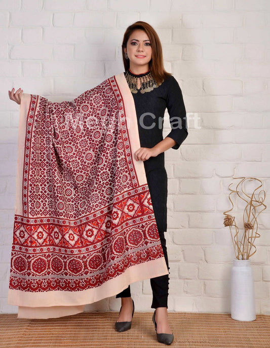 Block Printed Ajrakh Dupatta Stole