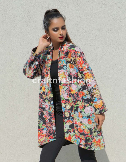 Manteau brodé floral Kantha