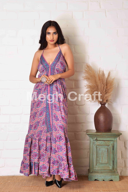 Vestido largo de seda india morado